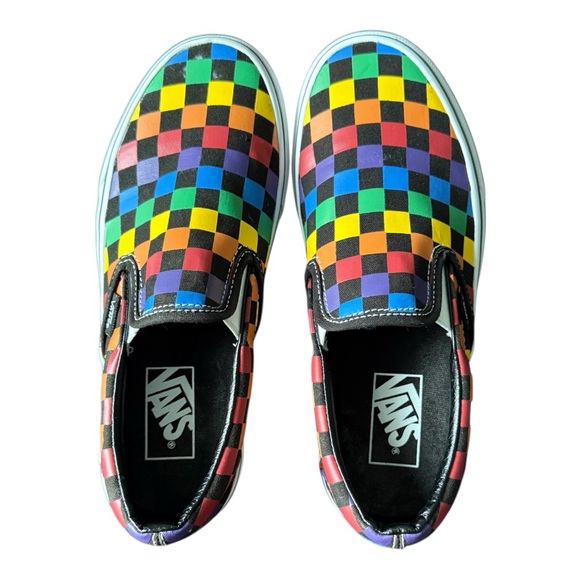 Vans Classic Slip-On Rainbow Checkerboard Men Sz 6 women Sz 7.5 - Picture 1 of 4